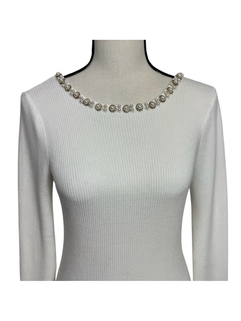 Elegant Winter White Low Back Scoop Neck Sweater